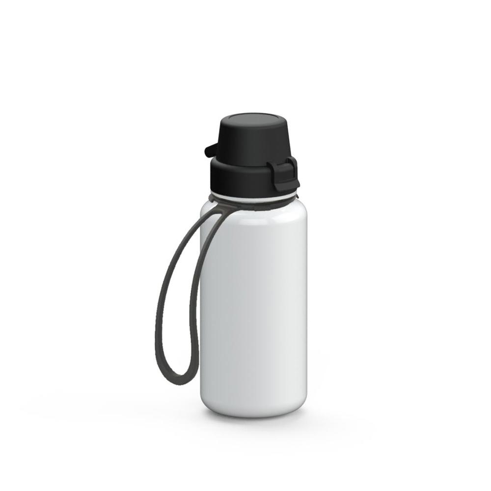 Trinkflasche "School", 400 ml, inkl. Strap - Weiß/Schwarz