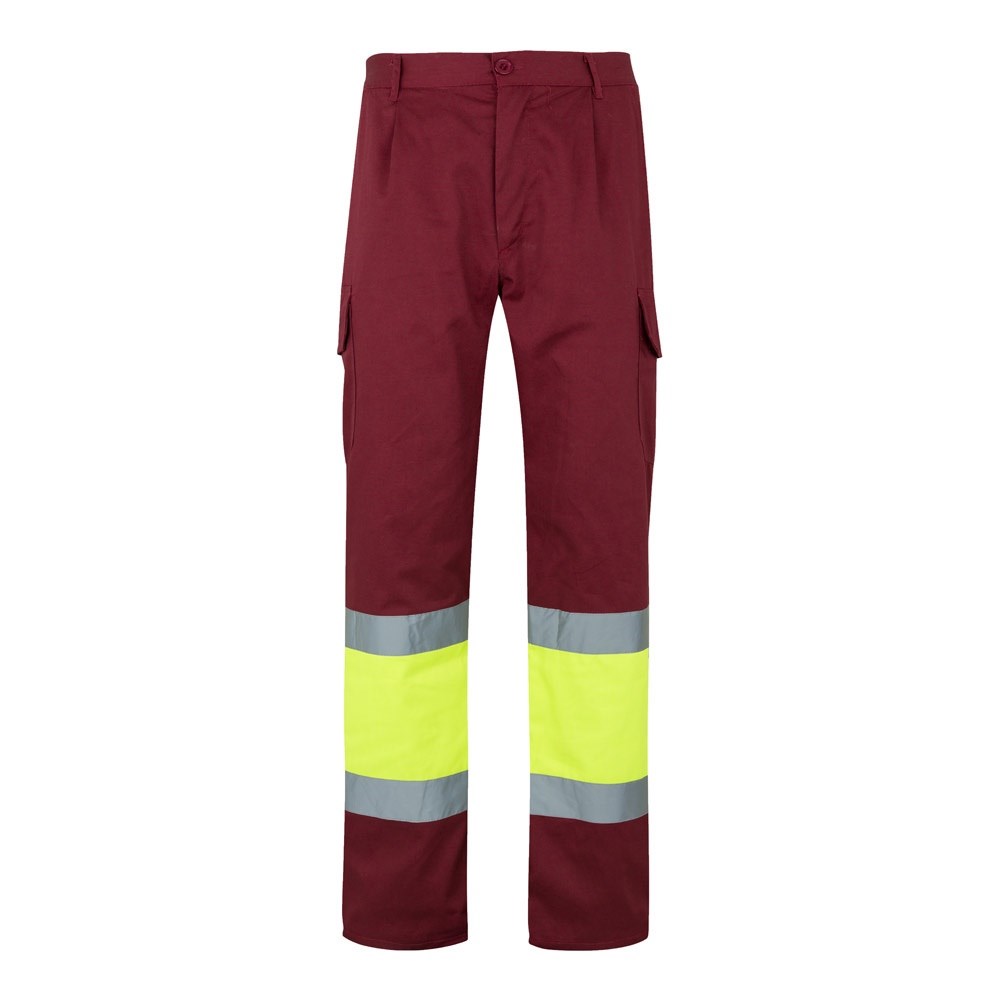 VL ATHENA. Zweifarbige Hose aus Twill (210 g/m²), gefüttert, mit mehreren Taschen, aus Baumwolle (20%) und Polyester (80%) - Burgunder, Gelb