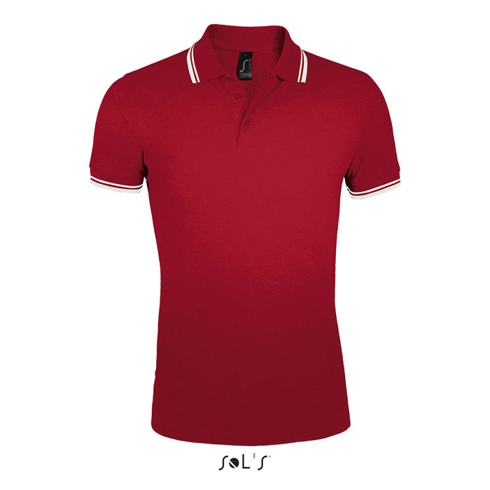 PASADENA MEN - PASADENA Herren Polo 200g - Rot / Weiß