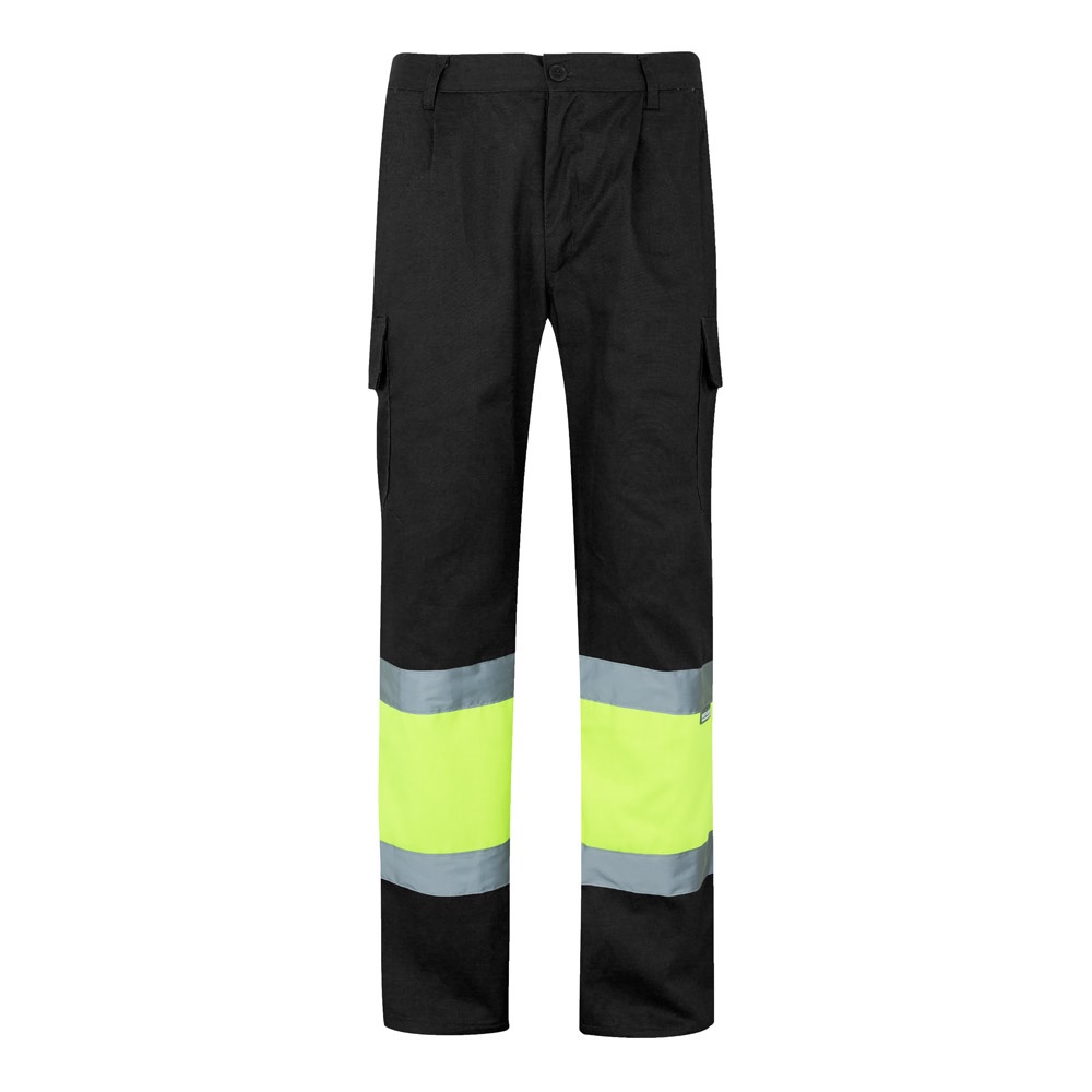 VL ATHENA. Zweifarbige Hose aus Twill (210 g/m²), gefüttert, mit mehreren Taschen, aus Baumwolle (20%) und Polyester (80%) - schwarz, gelb