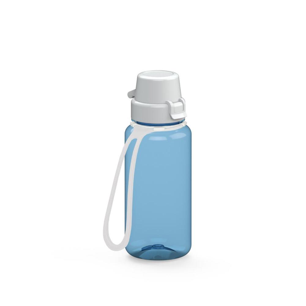 Trinkflasche "School", 400 ml, inkl. Strap - transluzent-blau/weiß