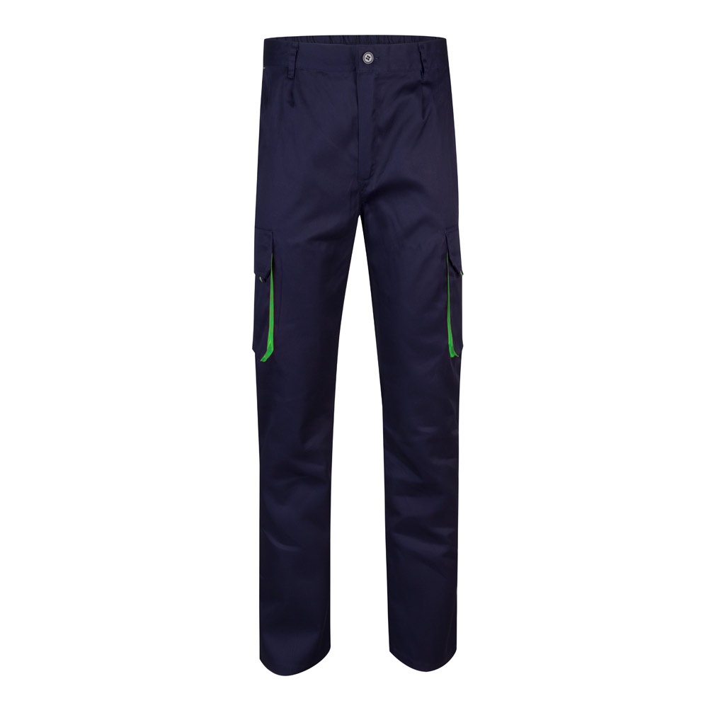 VL HYPNOS. Zweifarbige Twill-Hose mit mehreren Taschen (200 g/m²), aus Baumwolle (35 %) und Polyester (65 %) - Marineblau, Grün