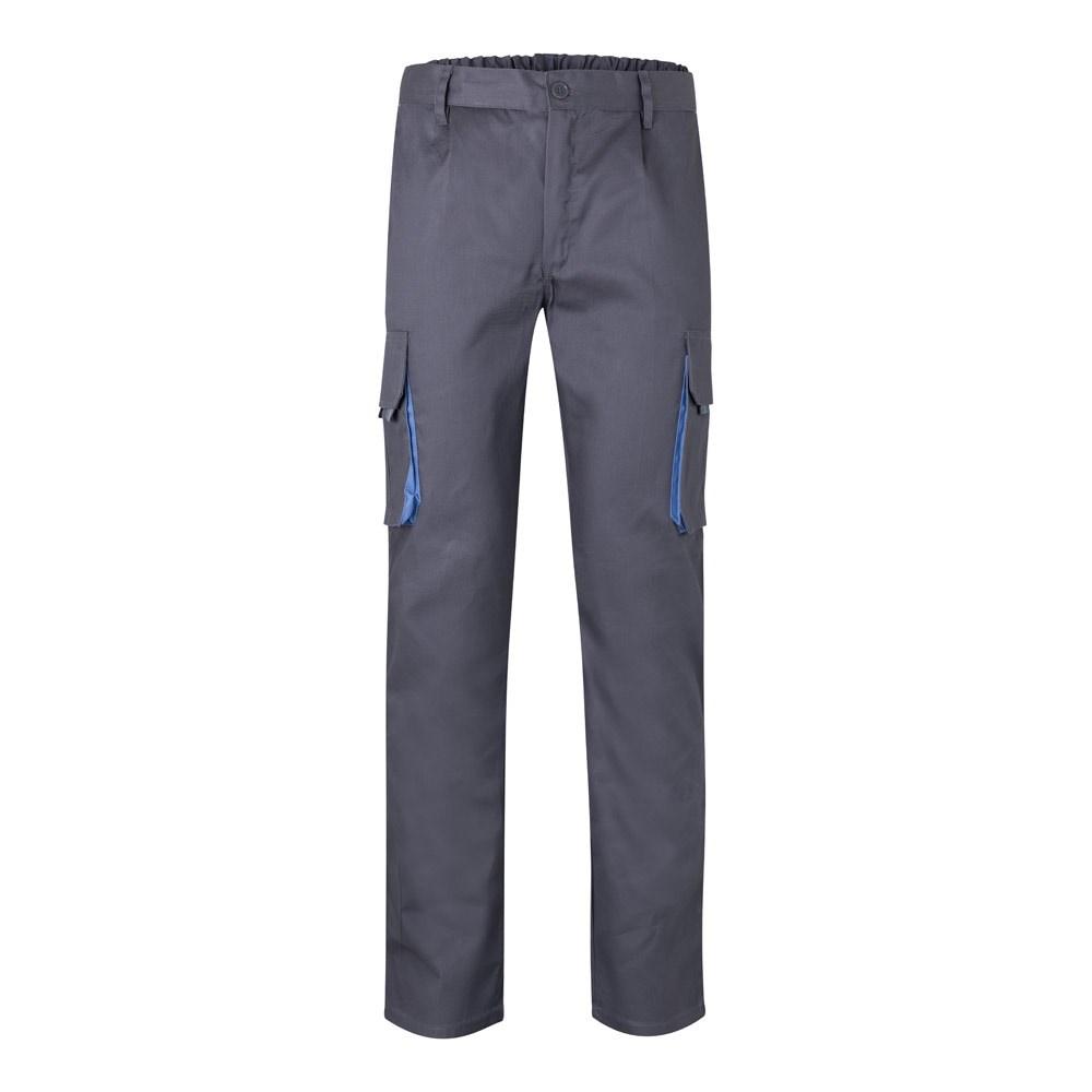 VL HYPNOS. Zweifarbige Twill-Hose mit mehreren Taschen (200 g/m²), aus Baumwolle (35 %) und Polyester (65 %) - Grau, Hellblau
