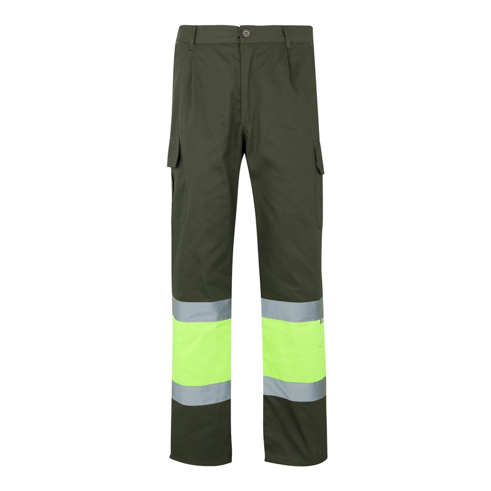 VL ATHENA. Zweifarbige Hose aus Twill (210 g/m²), gefüttert, mit mehreren Taschen, aus Baumwolle (20%) und Polyester (80%) - Khaki, Gelb