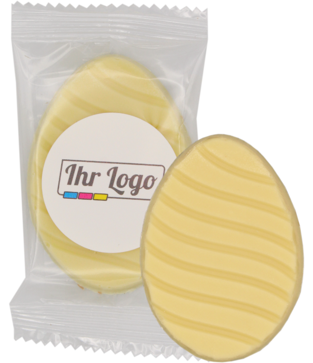 Schokoladen Osterei mit Aufkleber Weiß