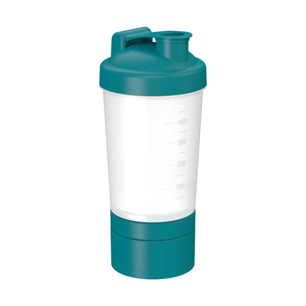 Shaker "Protein", Pro 2+, 0,40 l - transparent/teal