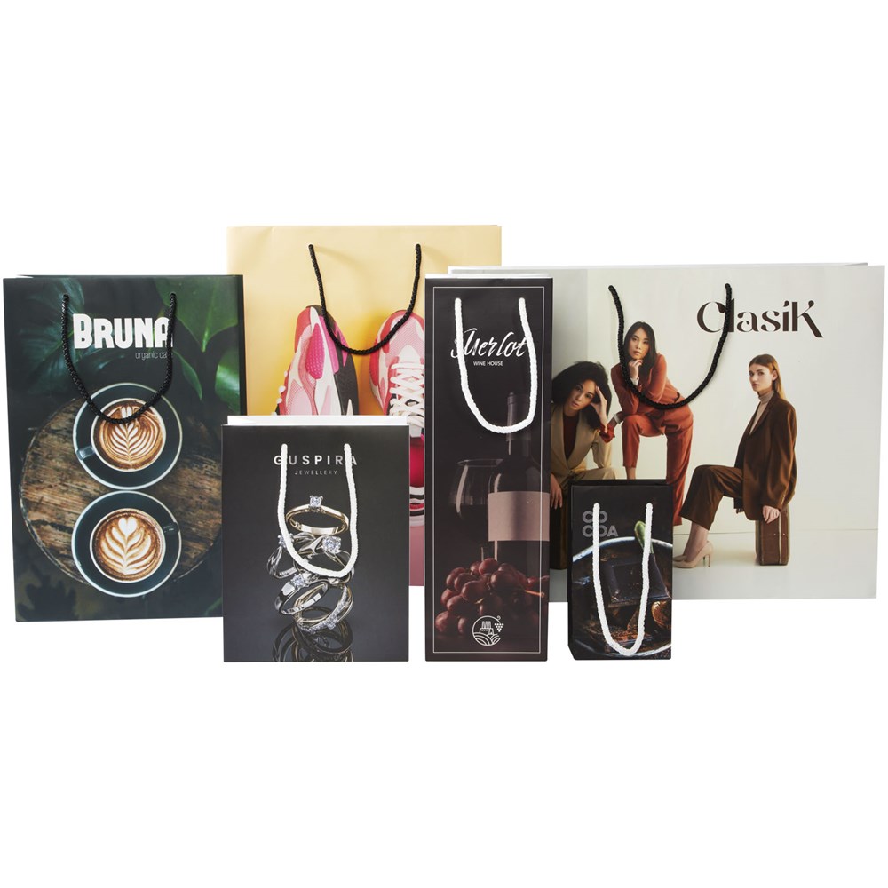 Handgefertigte 170 g/m² Weinflaschentüte aus Integra-Papier mit Kunststoff Kordelgriffen – 12 × 9 × 37 cm