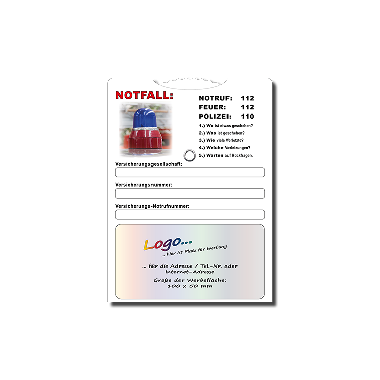 Parkscheibe (DE) mit Notfallrufnummern