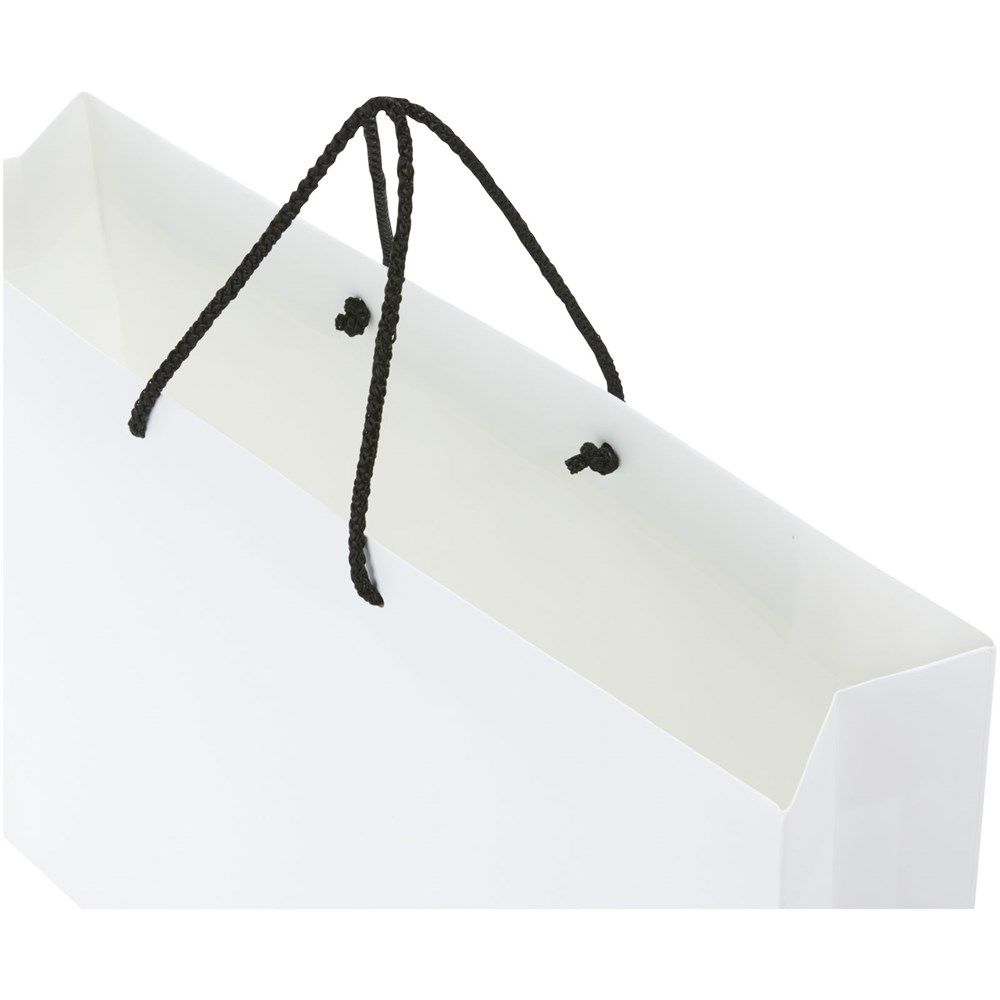 Handgefertigte 170 g/m² Integra-Papiertüte mit Kunststoff Kordelgriffen – 45 × 10 × 35 cm