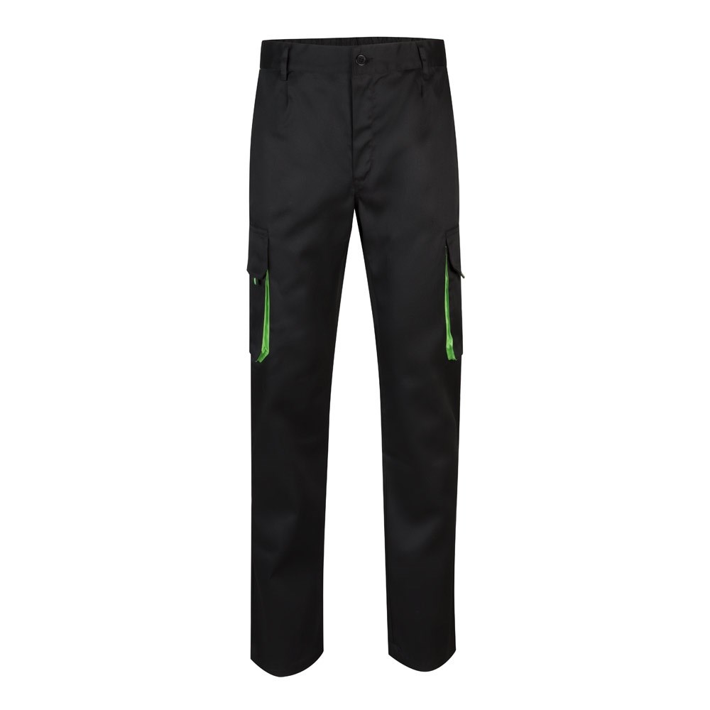 VL HYPNOS. Zweifarbige Twill-Hose mit mehreren Taschen (200 g/m²), aus Baumwolle (35 %) und Polyester (65 %) - schwarz, grün