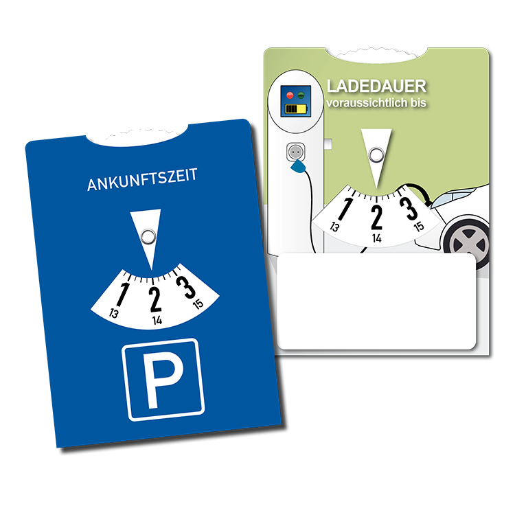 Parkscheibe (AT) mit rückseitiger Elektroladescheibe