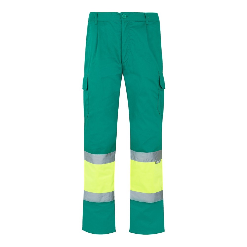 VL ATHENA. Zweifarbige Hose aus Twill (210 g/m²), gefüttert, mit mehreren Taschen, aus Baumwolle (20%) und Polyester (80%) - Grün, Gelb