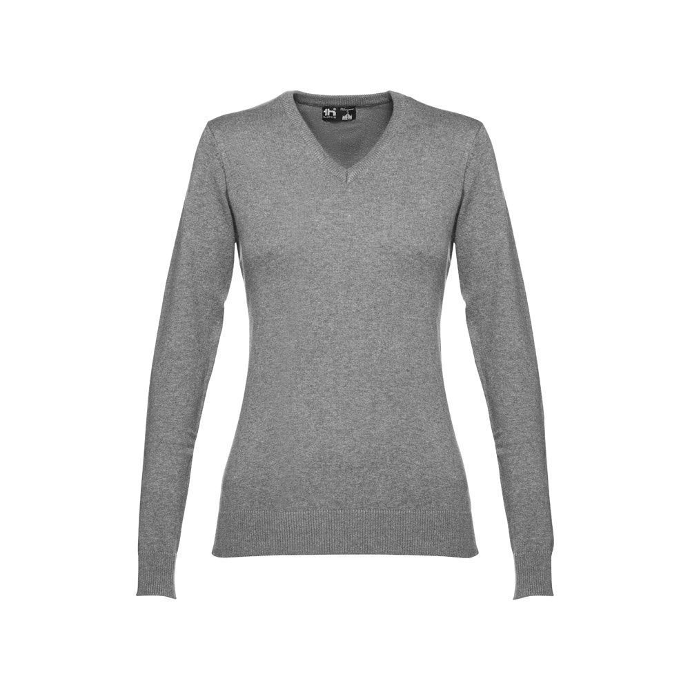 THC MILAN WOMEN. Pullover mit V-Ausschnitt für Damen aus Baumwolle und Polyamid - Grau melliert