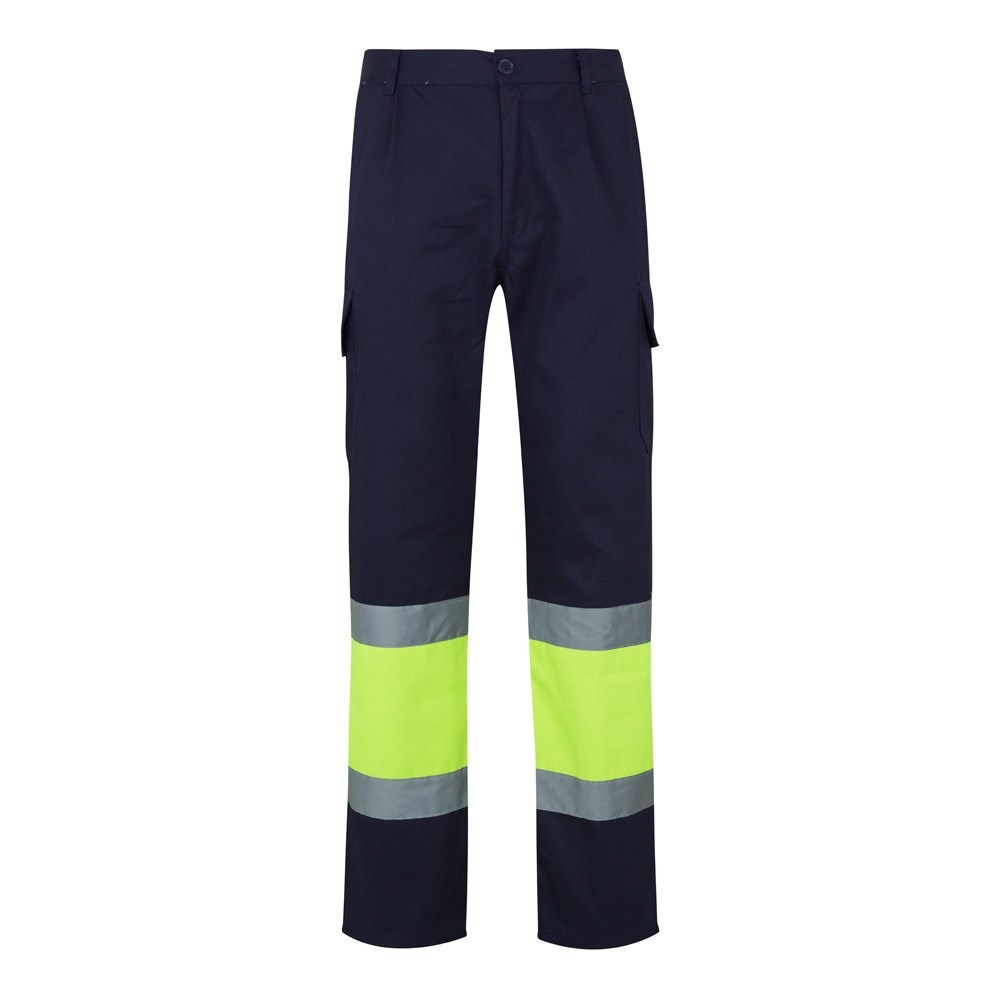 VL POSEIDON LARGE. Zweifarbige Twill-Hose mit mehreren Taschen (210 g/m²), aus Baumwolle (20%) und Polyester (80%) - Marineblau, Gelb