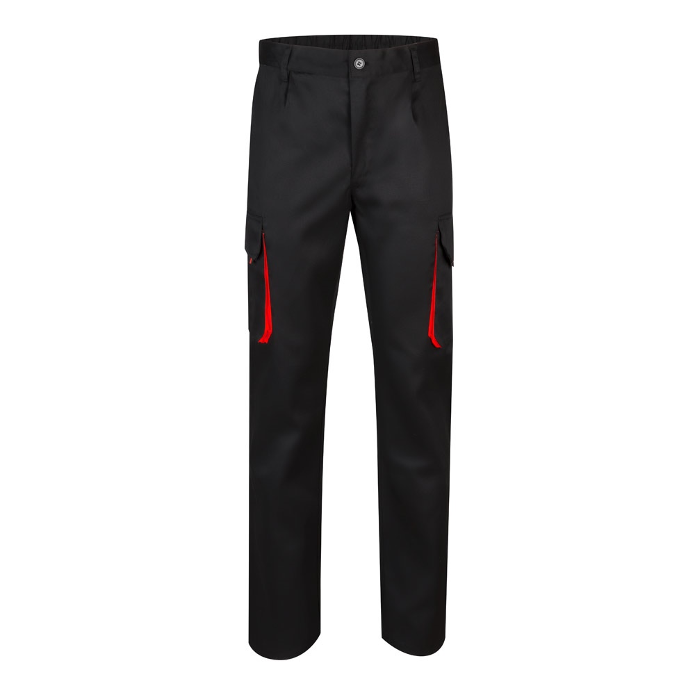 VL HYPNOS. Zweifarbige Twill-Hose mit mehreren Taschen (200 g/m²), aus Baumwolle (35 %) und Polyester (65 %) - schwarz, rot