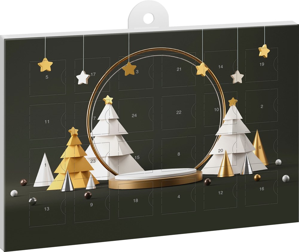A5-Schoko-Adventskalender mit Werbeeindruck - Tannenwald abstrakt