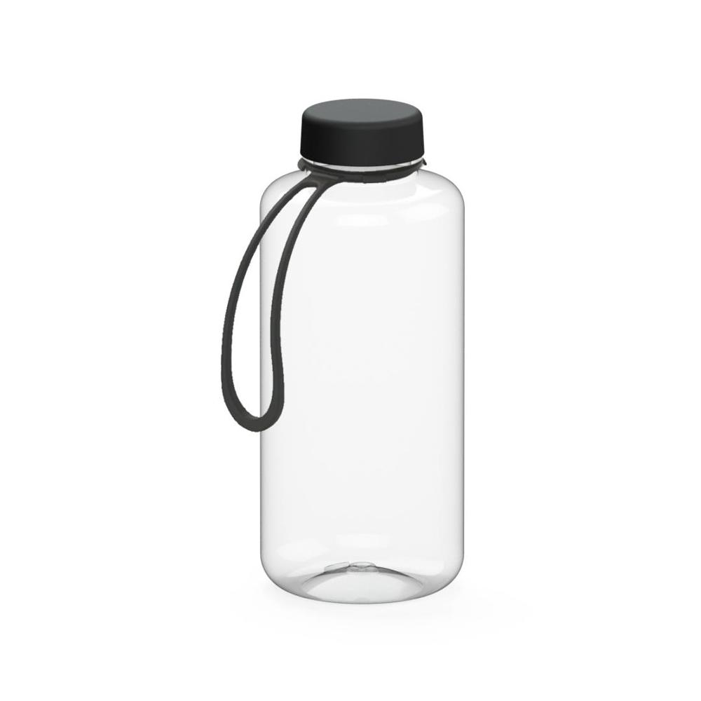 Trinkflasche "Refresh", 1,0 l, inkl. Strap - transparent/schwarz