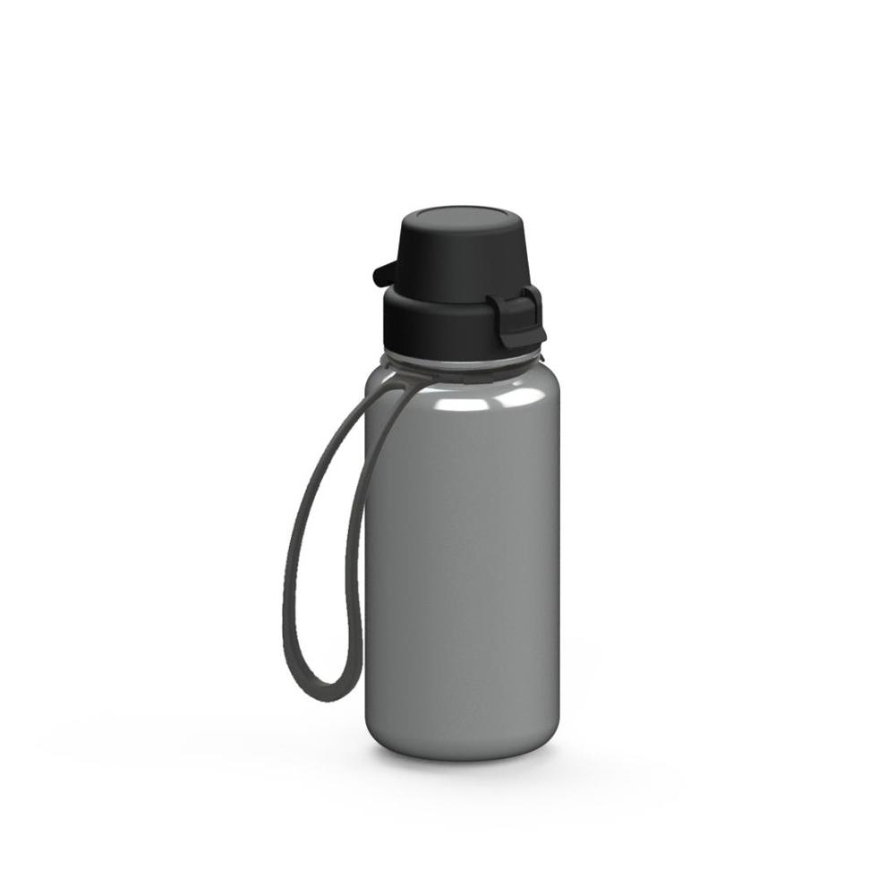 Trinkflasche "School", 400 ml, inkl. Strap - silber/schwarz