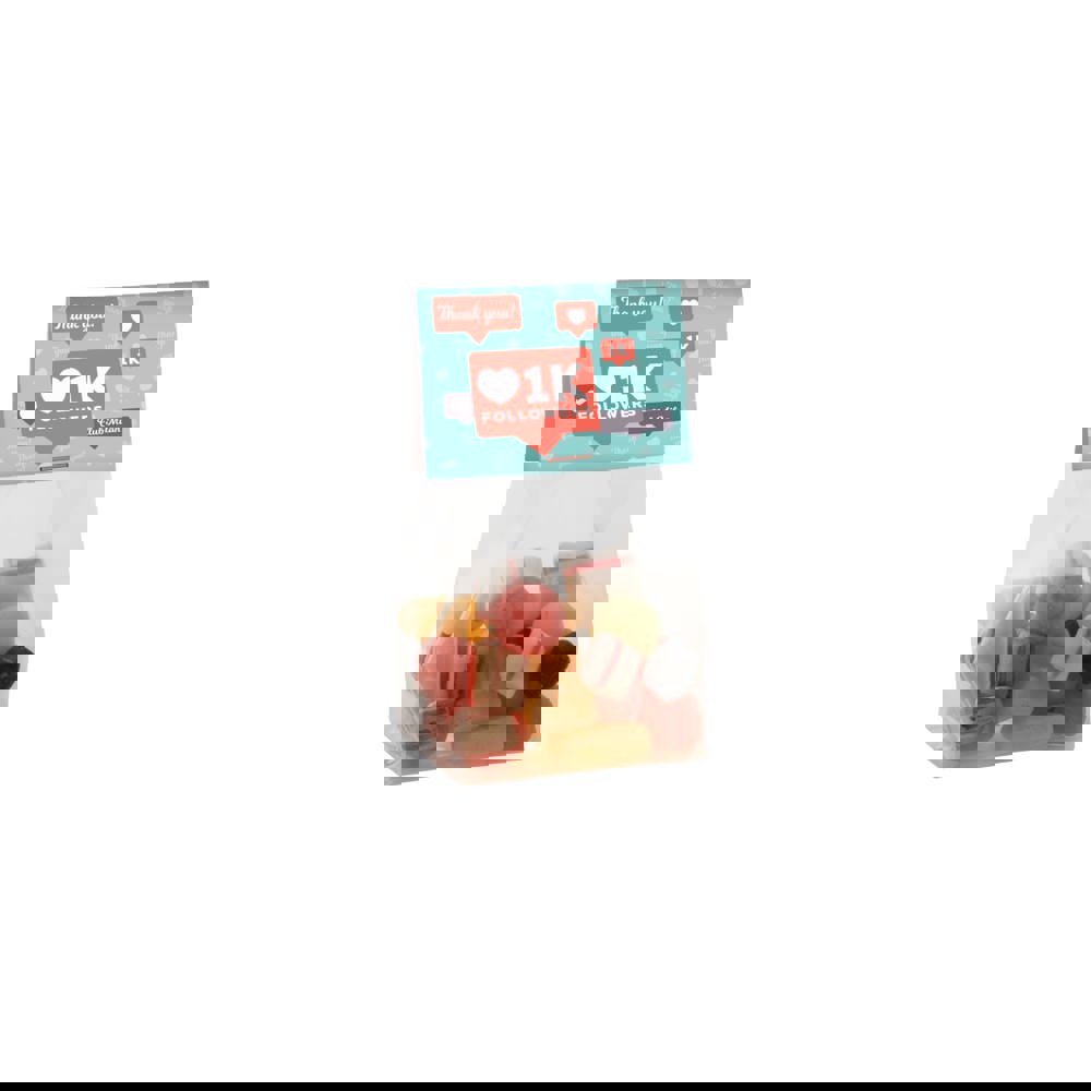 Blockbeutel mit Kopfkarte und 100 Gramm Süssigkeiten