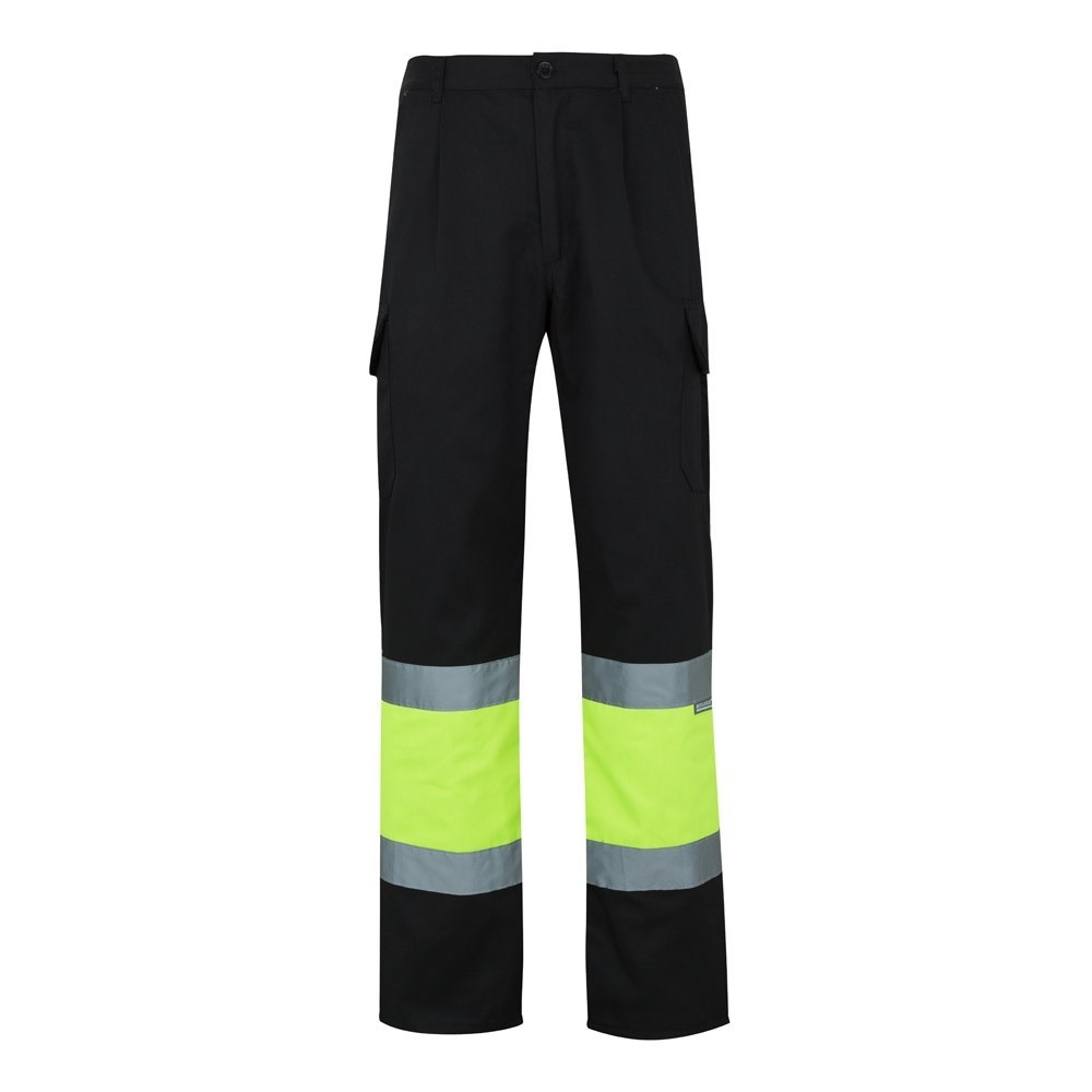 VL POSEIDON. Zweifarbige Twill-Hose mit mehreren Taschen (210 g/m²), aus Baumwolle (20%) und Polyester (80%) - schwarz, gelb