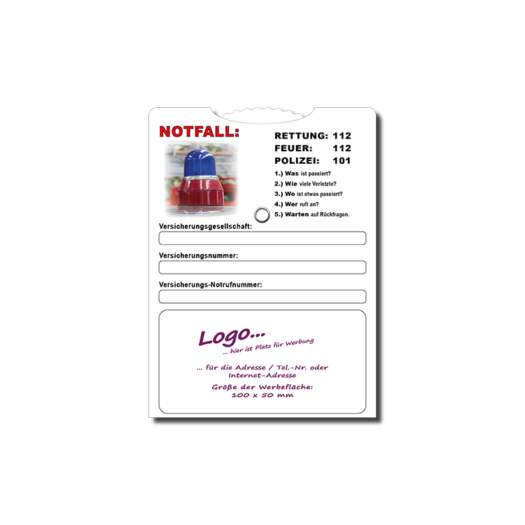 Parkscheibe (BE) mit Notfallrufnummern