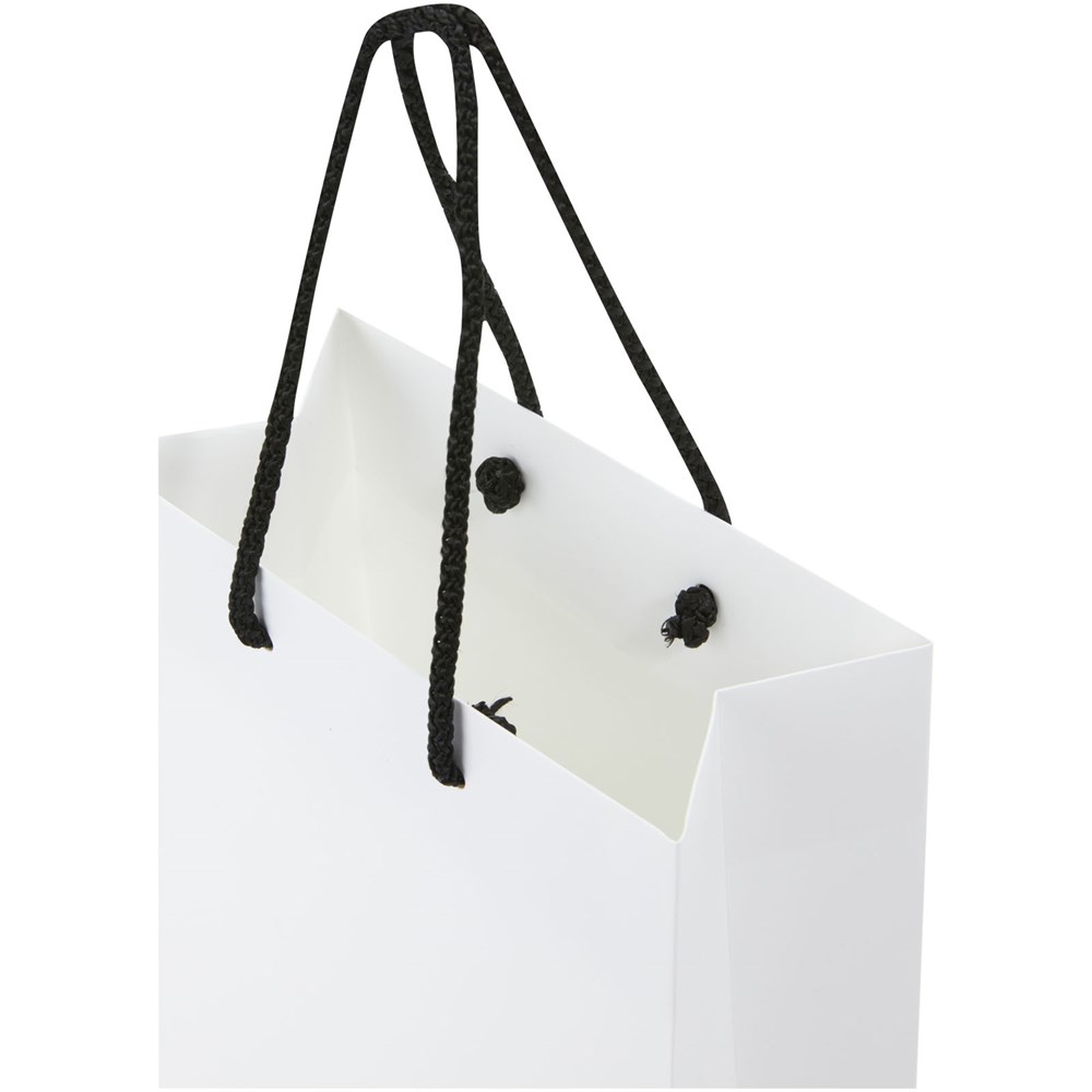 Handgefertigte 170 g/m² Integra-Papiertüte mit Kunststoff Kordelgriffen – 18 × 9 × 23 cm 