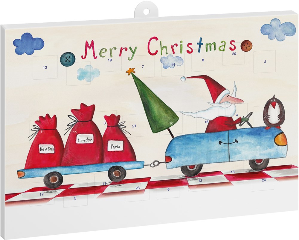reinpapier® Classic-Adventskalender STANDARDMOTIV, Weichnachtsmann on Tour - M051