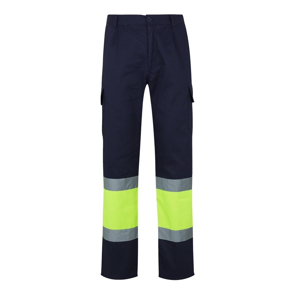 VL POSEIDON. Zweifarbige Twill-Hose mit mehreren Taschen (210 g/m²), aus Baumwolle (20%) und Polyester (80%) - Marineblau, Gelb