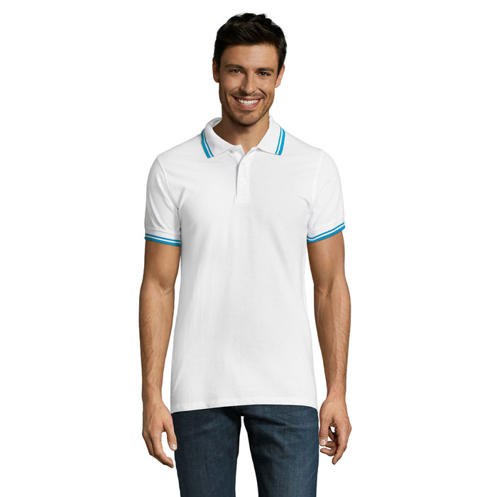 PASADENA MEN - PASADENA Herren Polo 200g - White/Aqua