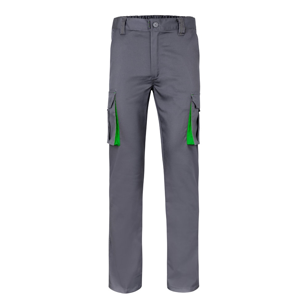 VL FIDES. Zweifarbige Stretch-Hose mit mehreren Taschen (240 g/m²), aus Baumwolle (46 %), EME (38 %) und Polyester (16 %) - Grau, Grün