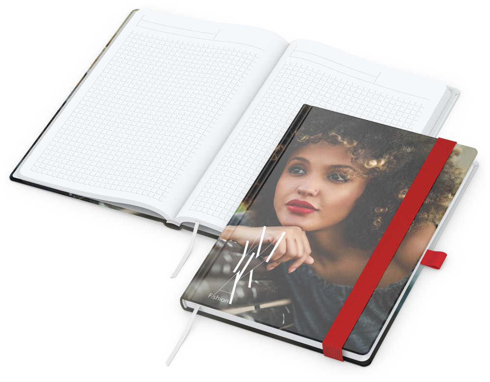 Notizbuch Match-Book White Bestseller, A5, Cover-Star, gloss-individuell, rot