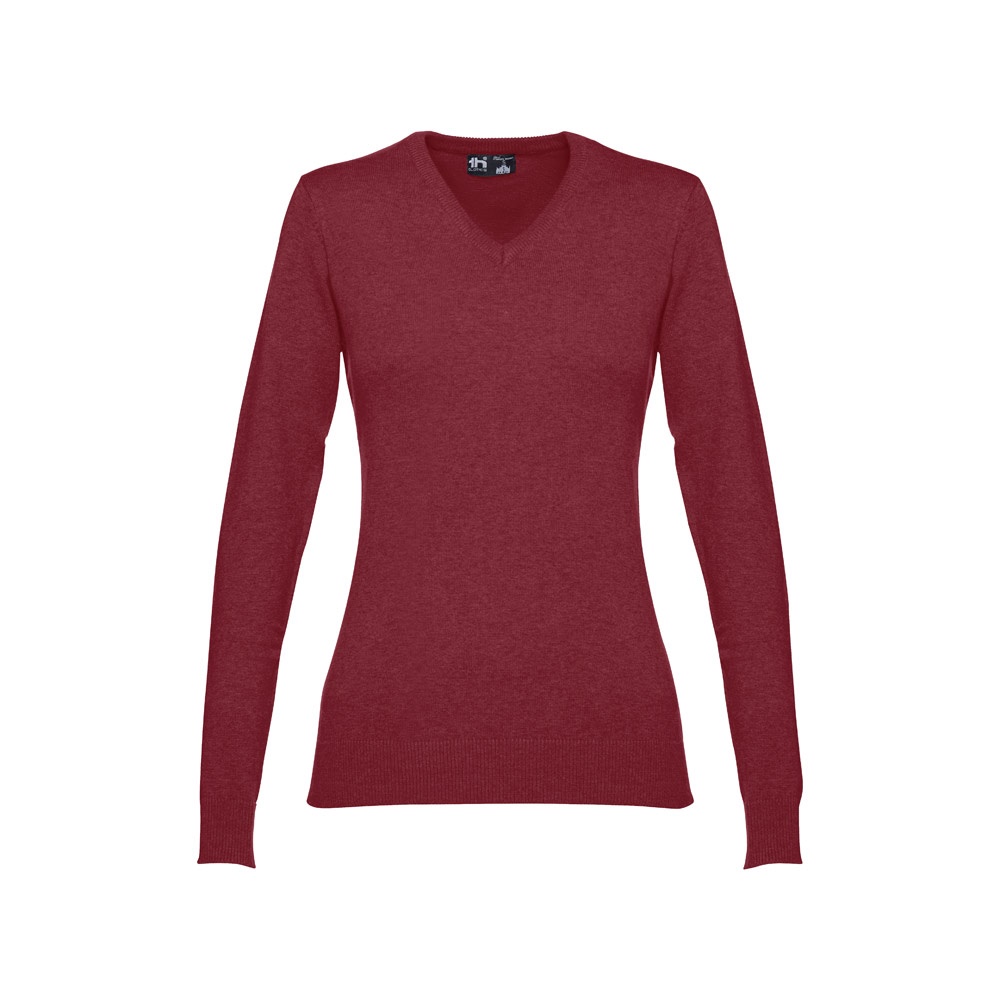 THC MILAN WOMEN. Pullover mit V-Ausschnitt für Damen aus Baumwolle und Polyamid - Burgunder