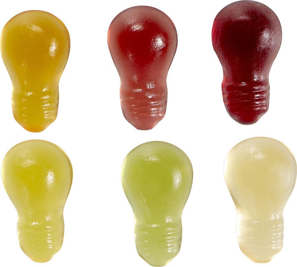 Fruchtgummi-Standardformen 20 g, Glühbirne im konventionelle Tütchen, Vegan