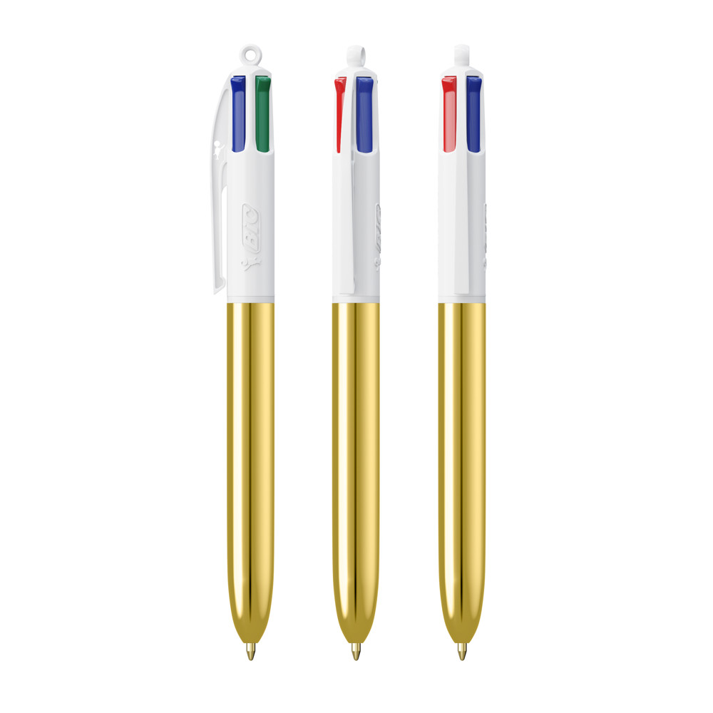 BIC® 4 Colours Shine Kugelschreiber + Lanyard - White/ Metallic Gold