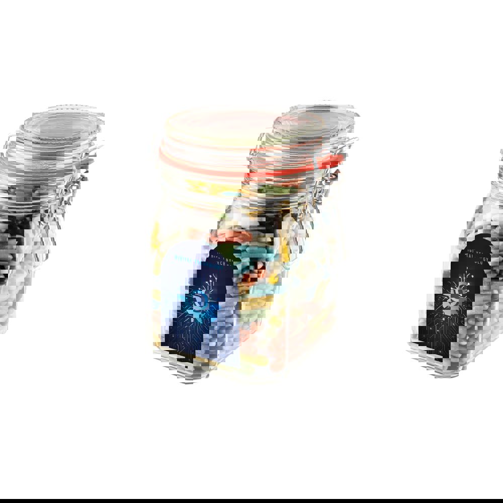 Weckglas 0,9 Liter, gefüllt mit Süßigkeiten