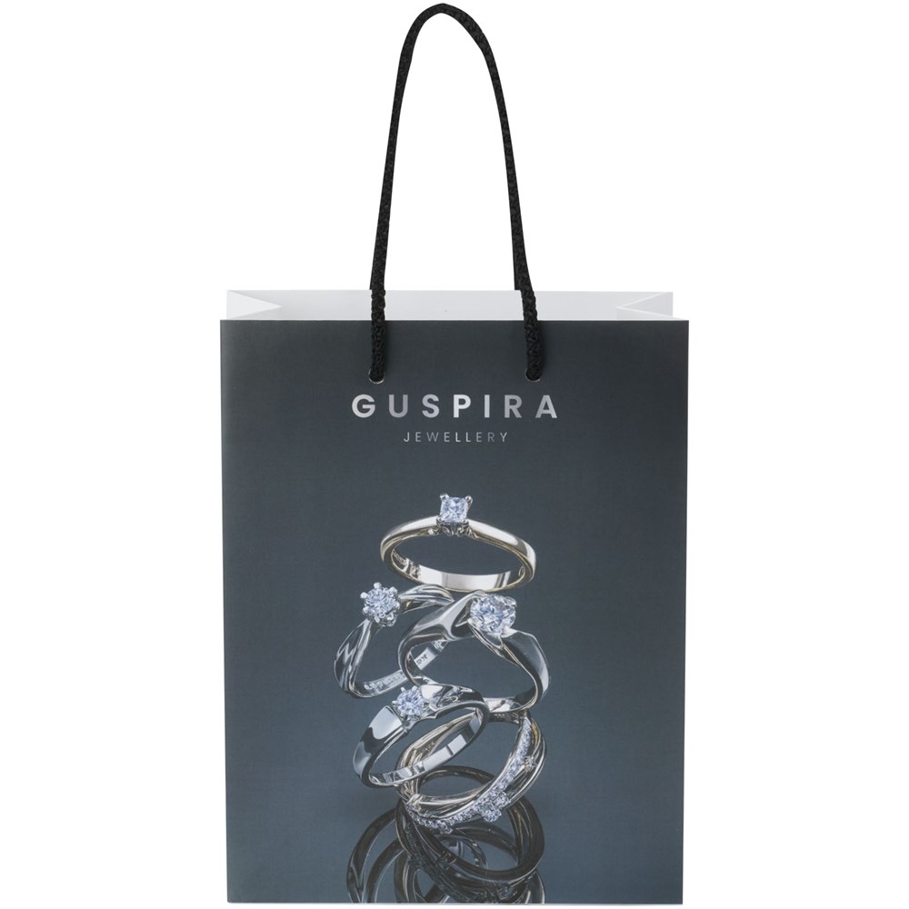 Handgefertigte 170 g/m² Integra-Papiertüte mit Kunststoff Kordelgriffen – 18 × 9 × 23 cm 