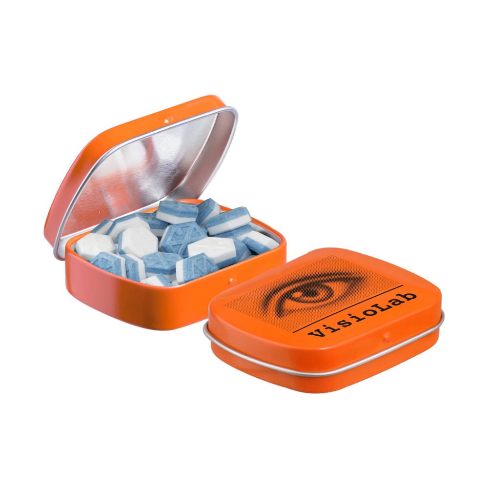 Mini Klappdeckeldose mit Pfefferminz - orange