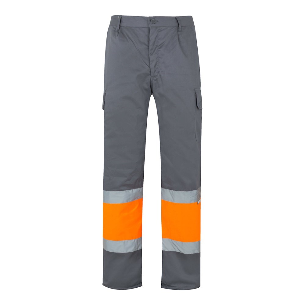 VL ATHENA. Zweifarbige Hose aus Twill (210 g/m²), gefüttert, mit mehreren Taschen, aus Baumwolle (20%) und Polyester (80%) - Grau, Orange