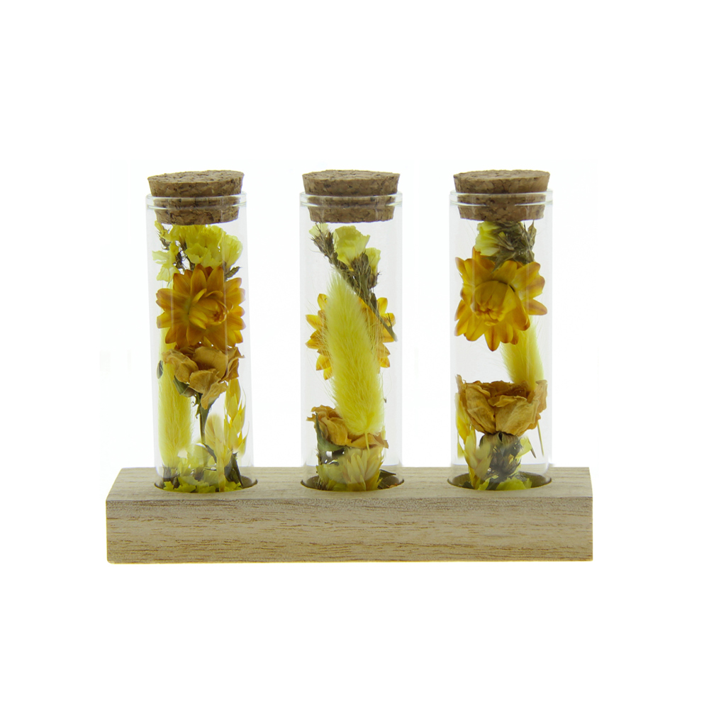 Dried Flowers - Trio tube & wood - gelb