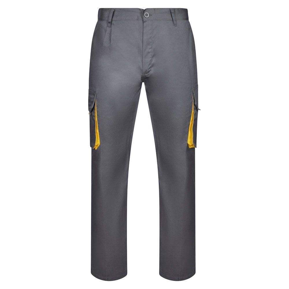 VL HYPNOS. Zweifarbige Twill-Hose mit mehreren Taschen (200 g/m²), aus Baumwolle (35 %) und Polyester (65 %) - Grau, Gelb