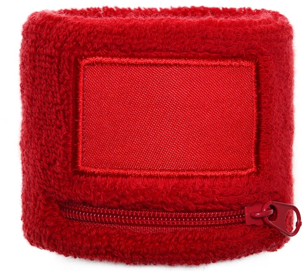 Frottier Armschweißband mit Label und Reißverschlußfach - Rot (PMS 199c) / Rot