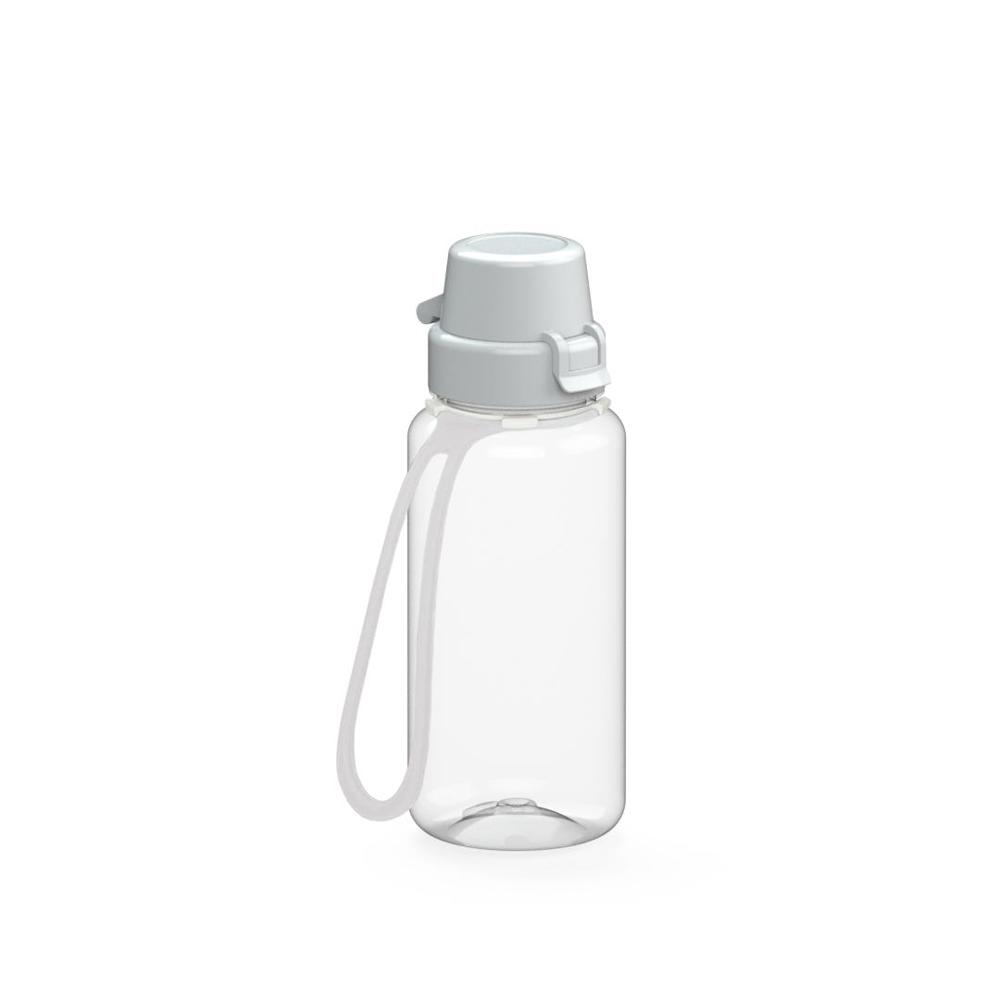 Trinkflasche "School", 400 ml, inkl. Strap - transparent/weiß