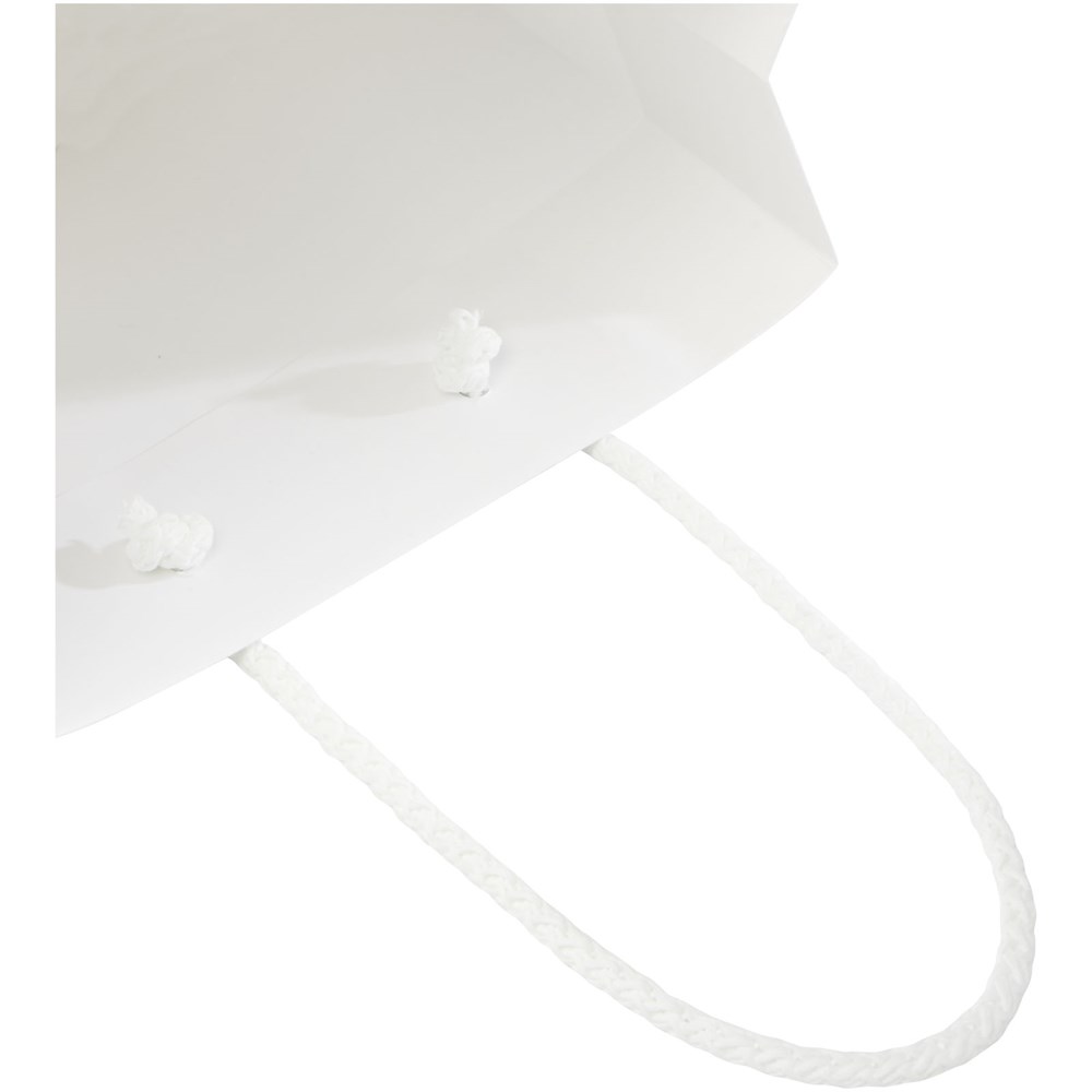 Handgefertigte 170 g/m² Integra-Papiertüte mit Kunststoff Kordelgriffen – 18 × 9 × 23 cm 