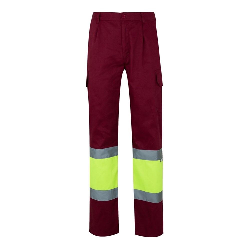 VL POSEIDON. Zweifarbige Twill-Hose mit mehreren Taschen (210 g/m²), aus Baumwolle (20%) und Polyester (80%) - Burgunder, Gelb