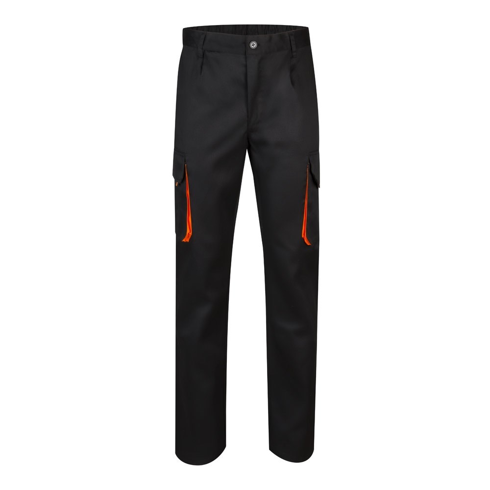 VL HYPNOS. Zweifarbige Twill-Hose mit mehreren Taschen (200 g/m²), aus Baumwolle (35 %) und Polyester (65 %) - schwarz, orange